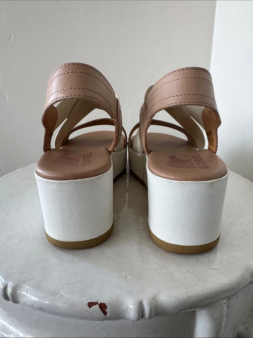 Sorel CAMERON Platform Slingback Honest Beige/Chalk Color Leather Textile Size 9